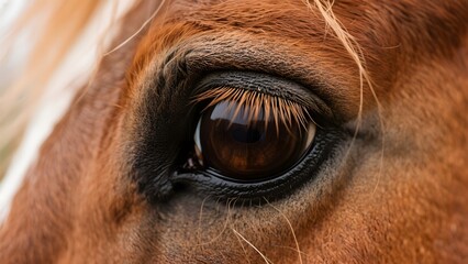 Close-up of a Horse's Eye, Displaying Warm Brown Tones and Detailed Features