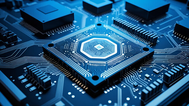 AI Brain Chip southbridge. Artificial Intelligence data mind system on chip axon. Semiconductor ai business intelligence circuit board cognitive training