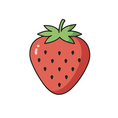 Vector illustration of a ripe, red strawberry with green leaves, representing fresh fruit, healthy eating, and nature