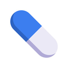 青と白のカプセル薬アイコン ベクターイラスト / Blue and White Capsule Medicine Icon Vector Illustration