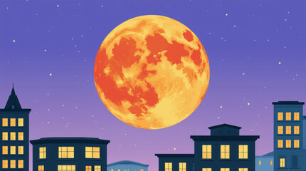 Naklejka premium night city with moon