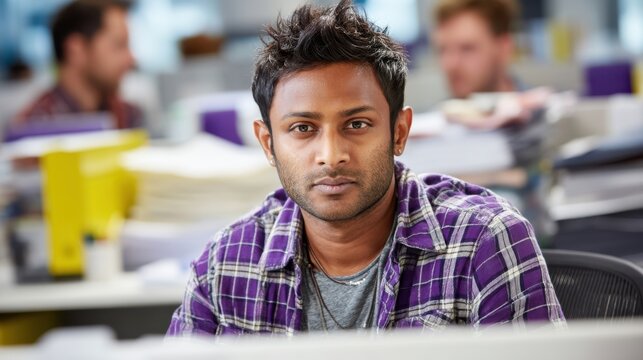 Young professional concentrating at work modern office portrait photography collaborative environment focused view career growth