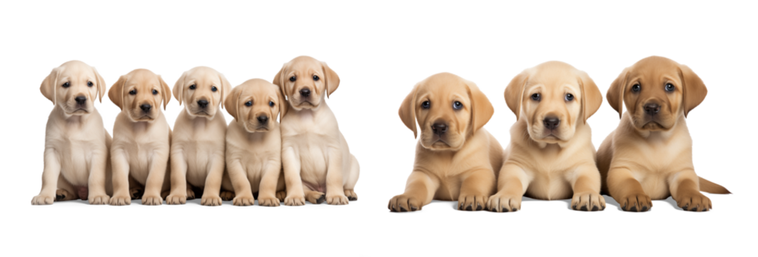 Puppy Portraits: A collection of adorable young labrador puppies, each displaying unique expressions and charming personalities, grouped together in a visually striking composition.