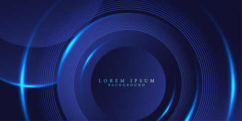 blue color glowing curve light lines and blue circle layers decorative abstract digital geometric modern and creative futuristic dark blue luxury background,card and cover design vector illustration.
