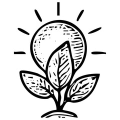 Plant sprout with sun eco icon hand-drawn vintage sketch vector