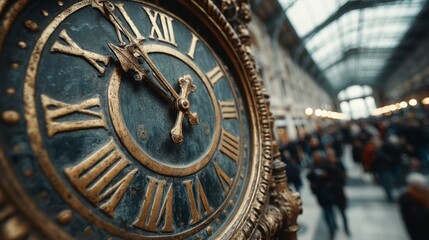 Fototapeta premium Extreme Close-Up of Antique Ornamental Clock with Roman Numerals
