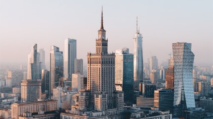 Obraz premium Skyline perspectives warsaw's modern architecture cityscape aerial view urban environment beauty of design