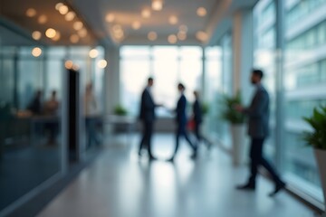 Blurred Businesspeople Walking in Modern Office Interior