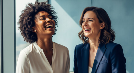 Two Diverse Businesswomen Laughing Together