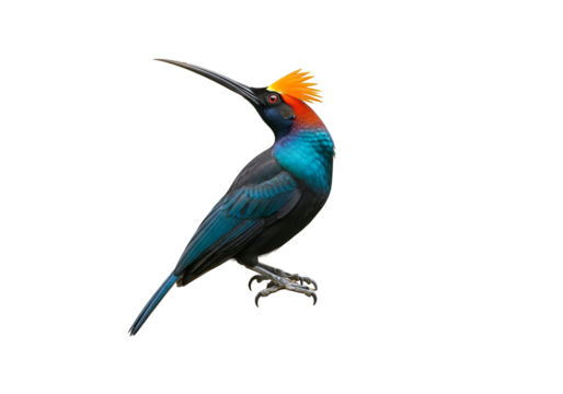 Colorful Hornbill Bird with Vibrant Plumage and Long Curved Beak Isolated on Black Background