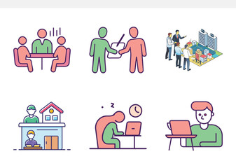 Obraz premium Business Meeting, Real Estate, and Work Icon Set
