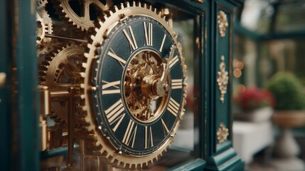 Fototapeta premium Detailed View of Heritage Clocktower Mechanism with Gold Gears