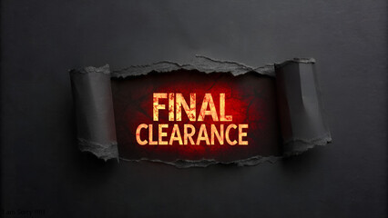 Final clearance text glowing red through a torn black paper background announcement promotion sale