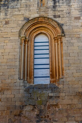 Romanesque window of Santa Maria and San Andres de Arroyo Abbey in Palencia Castilla y Leon