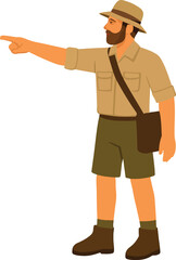 Safari guide pointing at wildlife Illustration