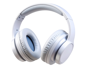 White Wireless Headphones Floating on Transparent Background PNG