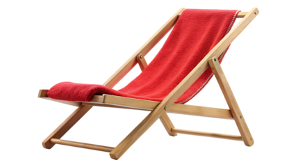 A Deck Chair with a Red Towel Isolated on White Background as Transparent. PNG. AI GENERATED
