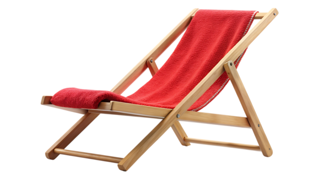 A Deck Chair with a Red Towel Isolated on White Background as Transparent. PNG. AI GENERATED