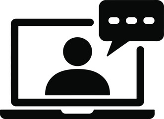 Person Silhouette on Laptop with Chat Bubble, Online Communication Icon