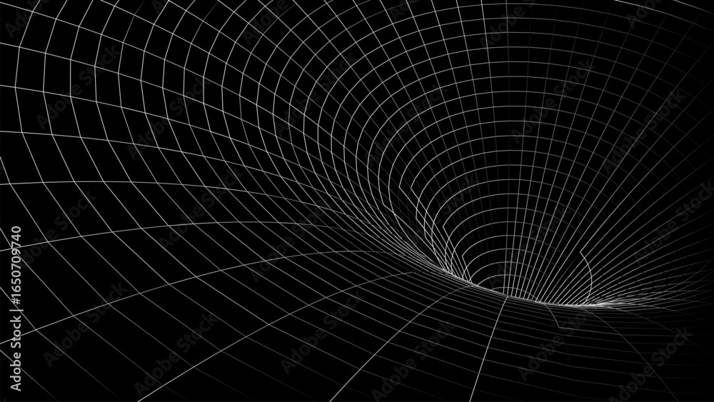 Wall mural futuristic vector sci-fi circle portal in space. 3d black ai tunnel with dots and lines. abstract di