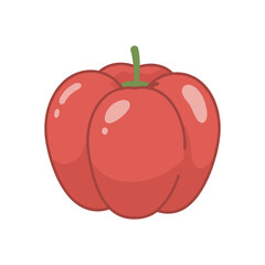 Red Bell Pepper with Green Stem Cartoon Vector Icon Illustration. Fresh Vegetable Food Object Icon Concept Isolated Premium Vector. Flat Cartoon Style