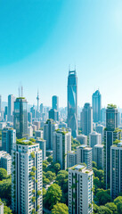 Obraz premium Green Energy City Skyline with Solar Roofs Vertical 9:16 Composition