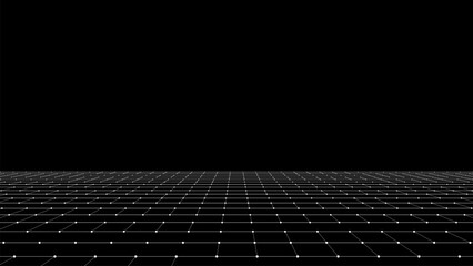 Technology perspective grid in infinity. Abstract digital wireframe floor with lines. Futuristic texture pattern with green mesh. Background a digital space. Flooring illustration.