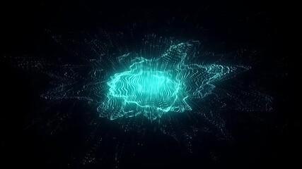 Abstract technology blue wave with motion glowing dots. AI in virtual reality on digital background. Particle explosion. Wireframe texture. Dynamic analysis a network connection data. 3D rendering. - Powered by Adobe
