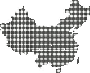 China Map Dotted, Round Shapes Filled in Grey Tone on White Backdrop Geography Shape