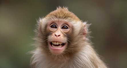 Obraz premium A Cute Monkey Showing Its Teeth, Close Up Portrait with Neutral Background.