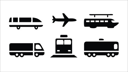 Transportation icon set with truck car bus train plane ship and other travel symbols
