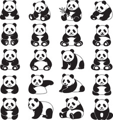 Obraz premium Panda Bundle Vector – Cute and Wild Panda Silhouette CollectionPanda Head and Full Body Vector Bundle – Cartoon and Wildlife DesignPanda Silhouette Bundle – Animal Clipart Set for Logo, Art, and D