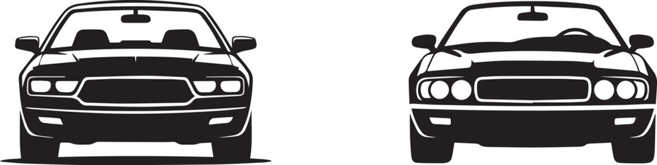 Front view silhouette of a classic black muscle car