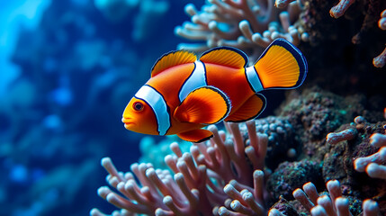 clown fish coral reef / macro underwater scene, view of coral fish, underwater diving