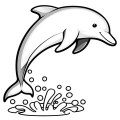 Dolphin Jumping Coloring Page Uncolored © Ming Yi