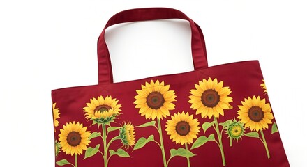 red tote bag with sunflower motif