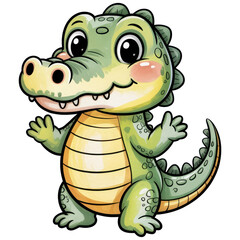 Naklejka premium Cute Cartoon Alligator : Delightful cartoon alligator, smiling with welcoming gestures, rendered in a vibrant illustration, embodying a cute and playful creature.