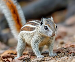 Obraz premium Close up of a Himalayan Striped Squirrel, in the wild