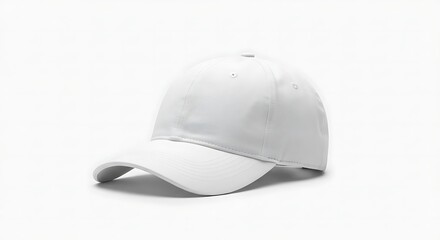 Fototapeta premium Minimalist White Baseball Cap on Plain White Background in Professional Studio Lighting