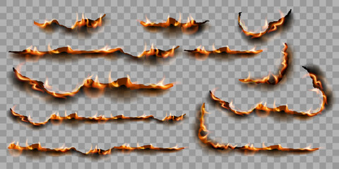 Burning paper edges with fire and black ash