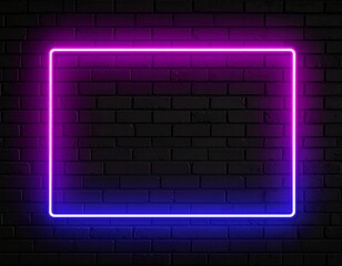 Glowing Neon Frame on a Dark Brick Wall