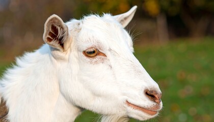 Obraz premium Close-up of a white goat's head and neck.