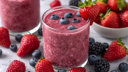 Berry Blast Smoothie. A Refreshing and Healthy Summer Drink with Fresh Berries.