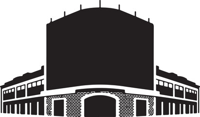 Obraz premium Classic building silhouette with brick facade and arched entrance