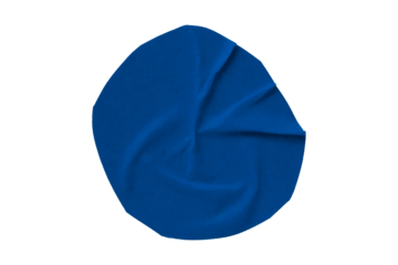 Blue circle masking tape sticker with crumpled edges, separate crumpled round paper on transparent background.