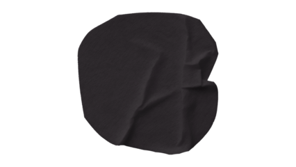 Black circle masking tape sticker with wrinkled edges, separate wrinkled round paper on transparent background.