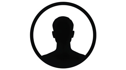 Simple Black Silhouette of Person Inside Circular Frame – Solid Human Icon – Transparent Background