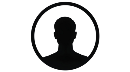 Simple Black Silhouette of Person Inside Circular Frame – Solid Human Icon – Transparent Background