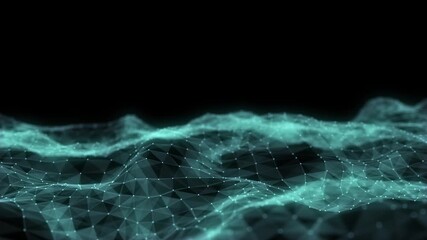 Dark cyberspace in digital background. Abstract technology blue wave with motion glowing dots and lines. Connection big data. Futuristic wireframe texture. Analysis network connection. 3D rendering. - Powered by Adobe