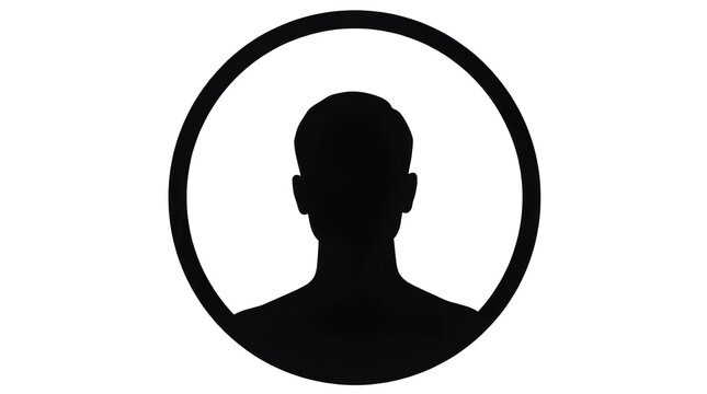 Simple Black Silhouette of Person Inside Circular Frame – Solid Human Icon – Transparent Background